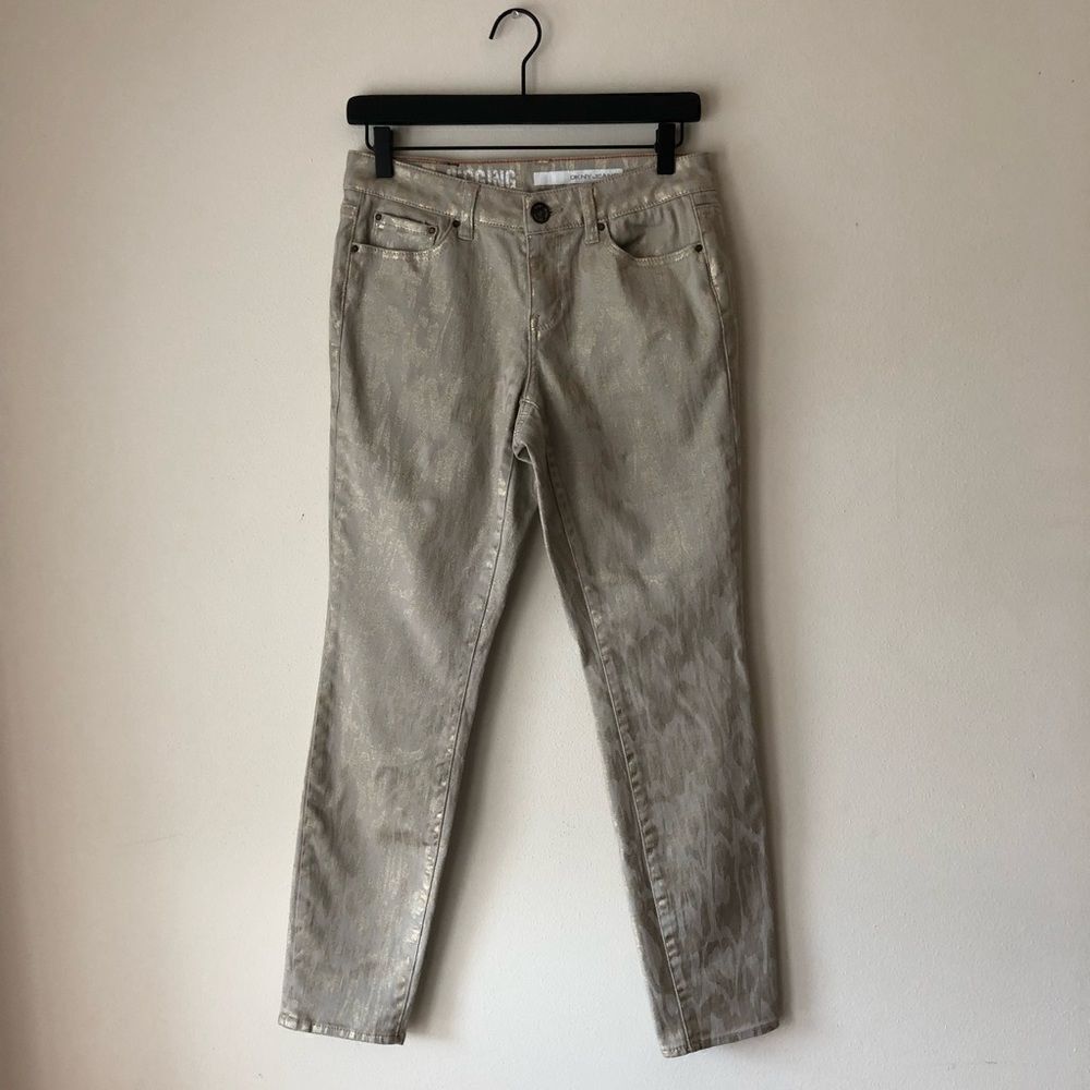Dkny Jeans Gold & Tan Patterned Skinny Jeans Size 6